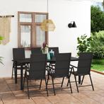 vidaXL 7-delige Tuinset zwart, 6 zitplaatsen, Nieuw, Tuinset, Verzenden