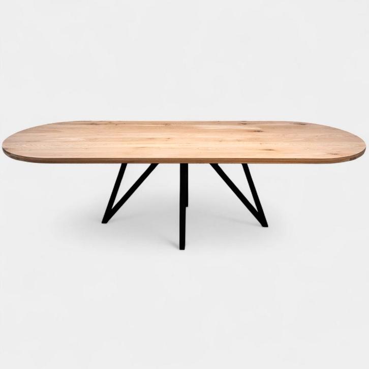 Tafel plat ovaal eikenhout  Flower poot  260x100, Huis en Inrichting, Tafels | Eettafels