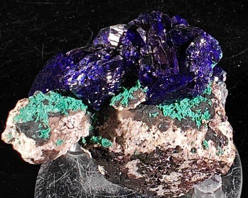 azuriet Kristalen - Hoogte: 4 cm - Breedte: 3 cm- 63 g, Verzamelen, Mineralen en Fossielen