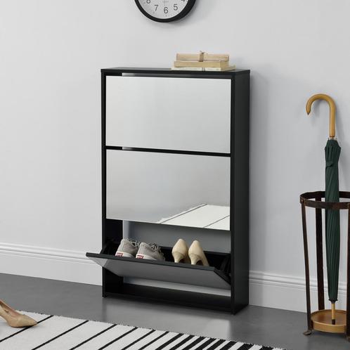 Schoenenkast met spiegels 3 vouwdeuren 102,5x63x17 cm zwart, Huis en Inrichting, Kasten | Schoenenkasten, Verzenden