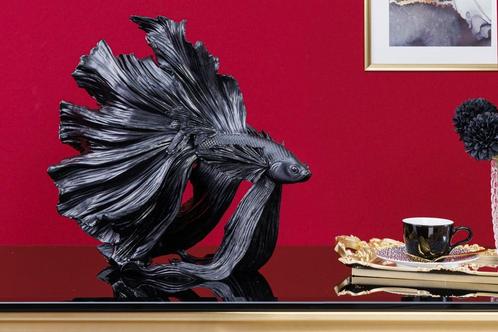 Design decoratief figuur vechtende vis CROWNTAIL 35cm zwart, Huis en Inrichting, Woonaccessoires | Vazen, Ophalen of Verzenden
