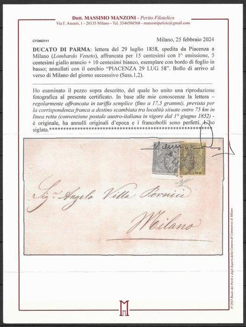 Italiaanse oude staten - Parma 1852 - Brief met tekst, Postzegels en Munten, Postzegels | Europa | Italië