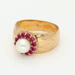 Ring - 18 karaat Geel goud - Parel/ Robijn, Sieraden, Tassen en Uiterlijk, Ringen, Nieuw