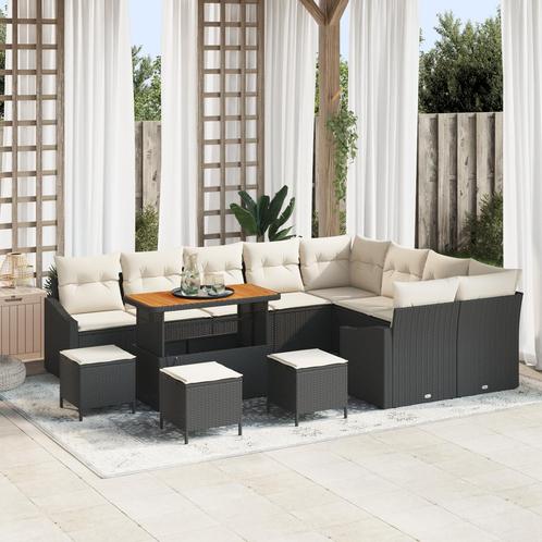 vidaXL 13-delige Tuin Sofa Set met Kussens Zwart Poly Rieten, Tuin en Terras, Tuinsets en Loungesets, Nieuw, Rotan, Verzenden