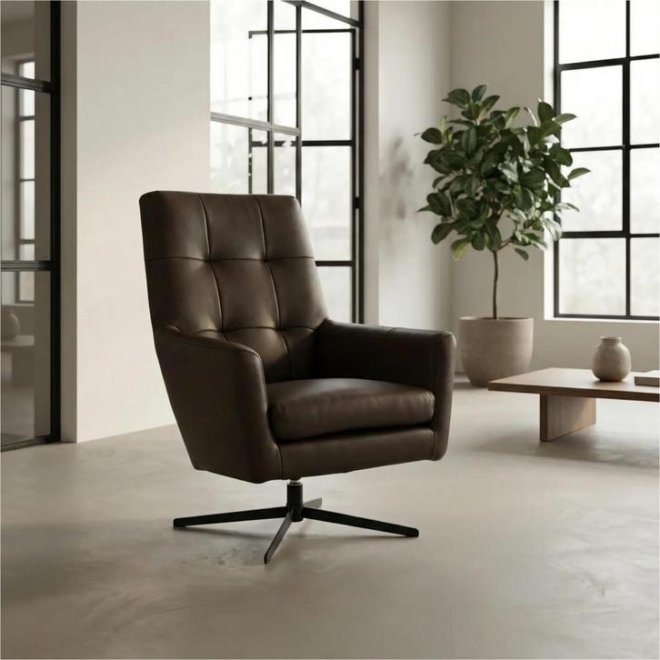 Leren draaifauteuil Central - Toledo Espresso (bruin), Huis en Inrichting, Fauteuils, 75 tot 100 cm, 75 tot 100 cm, Nieuw, Leer