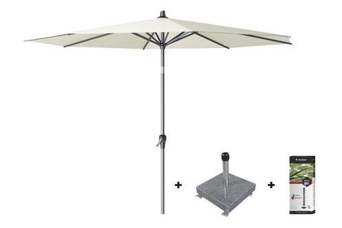 Platinum Riva stokparasol 3 m. rond - Ecru met voet en hoes, Tuin en Terras, Tuinsets en Loungesets, Nieuw, Overige materialen