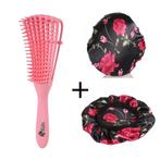 Afabs® Roze Anti-klit Haarborstel + Zwarte bloemen satijnen, Nieuw, Ophalen of Verzenden