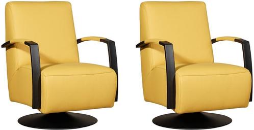 Gele leren industriële draaistoels - staal zwart frame met, Huis en Inrichting, Fauteuils, 50 tot 75 cm, 75 tot 100 cm, Nieuw
