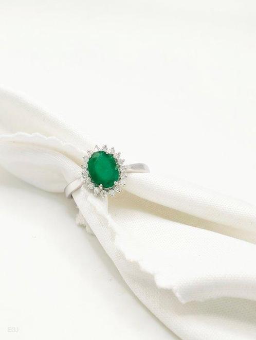 Zonder Minimumprijs - Ring - 14 karaat Witgoud Smaragd -, Sieraden, Tassen en Uiterlijk, Ringen