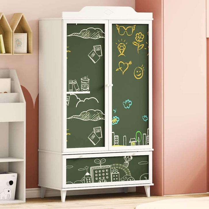 vidaXL Krijtbord Kast met lade met plank met opslag Wit, Huis en Inrichting, Kasten | Kledingkasten, Nieuw, Verzenden