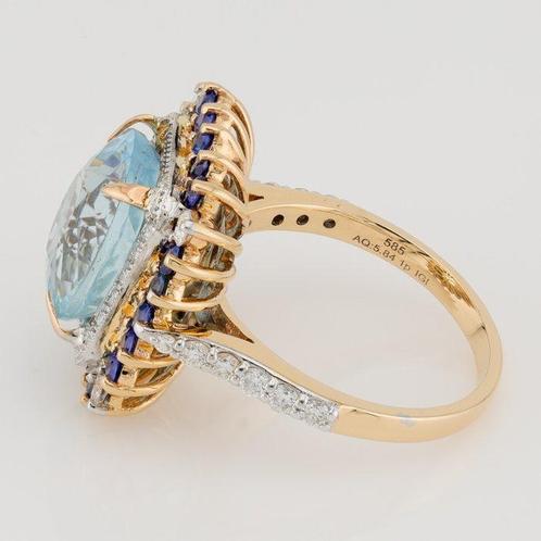 Ring - 14 karaat Geel goud - 7.14ct. tw. Aquamarijn -, Sieraden, Tassen en Uiterlijk, Ringen