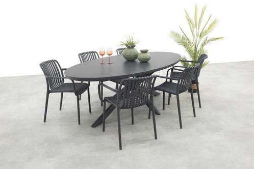 Stripe/Ventaro stapelbare ovale tuinset 240x115 cm. -, Tuin en Terras, Tuinsets en Loungesets, Tuinset, Nieuw, Kunststof, Verzenden