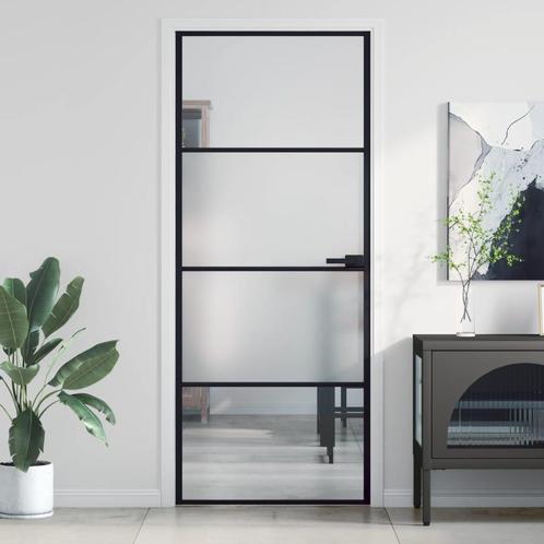 vidaXL Binnendeur smal 83x201,5 cm gehard glas en aluminium, Doe-het-zelf en Verbouw, Deuren en Horren, Nieuw, Verzenden
