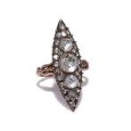 Ring Victoriaanse 9kt gouden marquise-vormige diamanten ring, Nieuw