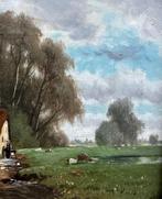 Hollandse school 19e eeuw - Landschap met vee, Antiek en Kunst