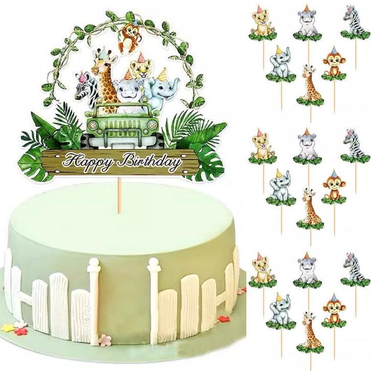Jungle Animals taart en cupcake topper set Party 19-delig, Hobby en Vrije tijd, Taarten en Cupcakes maken, Taarten of Cupcakes