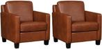 Cognac leren landelijke fauteuils - poot hout zwart - Grana, Nieuw, Ophalen of Verzenden, Landelijk, 50 tot 75 cm