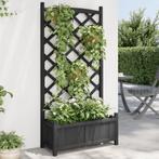 vidaXL Plantenbak met latwerk massief vurenhout zwart, Tuin en Terras, Bloembakken en Plantenbakken, Verzenden, Nieuw, Hout