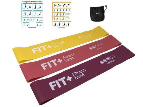 Fit+ Mini banden set 3 st. | fitness elastieken bands, Sport en Fitness, Fitnessmaterialen, Nieuw, Armen, Benen, Borst, Buik, Rug