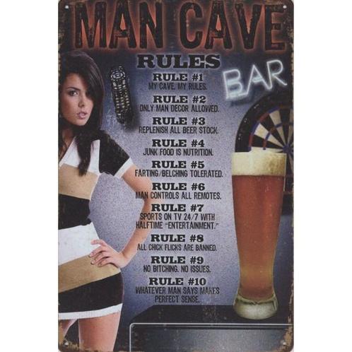 Wandbord -  Man Cave Rules, Huis en Inrichting, Woonaccessoires | Wanddecoraties, Nieuw, Ophalen of Verzenden