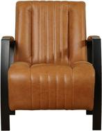 Leren fauteuil – Cognac vintage leer met zwart stalen frame, Huis en Inrichting, Fauteuils, Nieuw, Ophalen of Verzenden, Industrieel