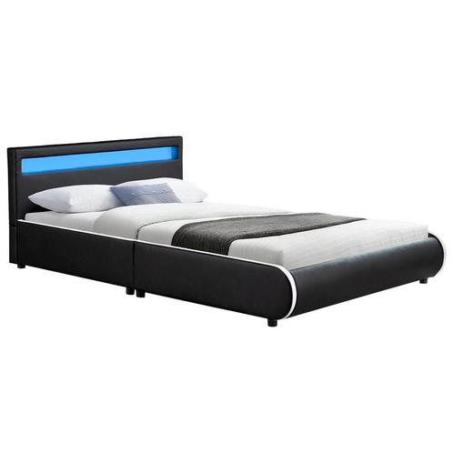Gestoffeerd bed Sevilla - 140 x 200 cm - Zwart - LED verlich, Huis en Inrichting, Slaapkamer | Bedden, Nieuw, Verzenden