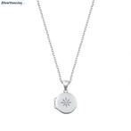 Zilveren ronde medaillon met cz ster ketting, Verzenden, Nieuw, Zilver