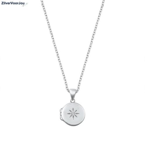 Zilveren ronde medaillon met cz ster ketting, Sieraden, Tassen en Uiterlijk, Kettinghangers, Nieuw, Verzenden