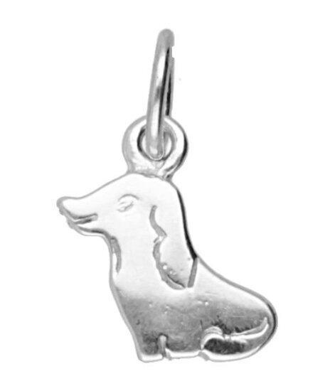 Zilveren Hondje zit abstract klein vlak kettinghanger, Sieraden, Tassen en Uiterlijk, Kettinghangers, Verzenden