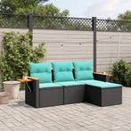 vidaXL 4-delige Loungeset met kussens poly rattan zwart, Verzenden, Nieuw, Rotan, Loungeset
