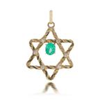 Star of David - Hanger Geel goud Smaragd - Diamant, Sieraden, Tassen en Uiterlijk, Antieke sieraden
