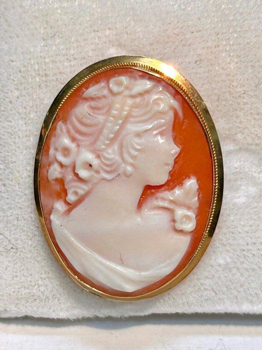 Broche - 18 karaat Geel goud Koraal - Koraal, Sieraden, Tassen en Uiterlijk, Antieke sieraden