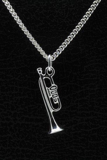 Zilveren Trompet ketting hanger - recht, Sieraden, Tassen en Uiterlijk, Kettinghangers, Verzenden