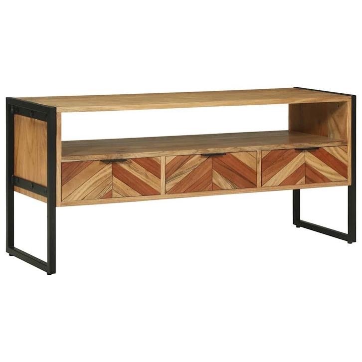 vidaXL TV-kast met lade Bruin 100 x 35 x 50 cm Massief, Huis en Inrichting, Kasten | Televisiemeubels, Nieuw, Minder dan 50 cm