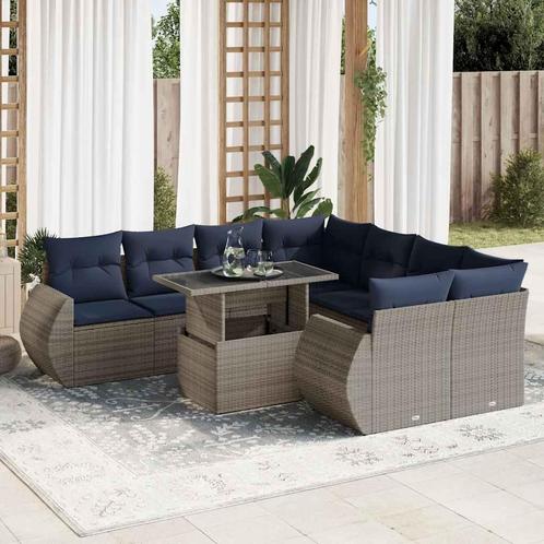 vidaXL 9-delige Loungeset met kussens poly rattan acacia, Tuin en Terras, Tuinsets en Loungesets, Loungeset, Nieuw, Rotan, Verzenden