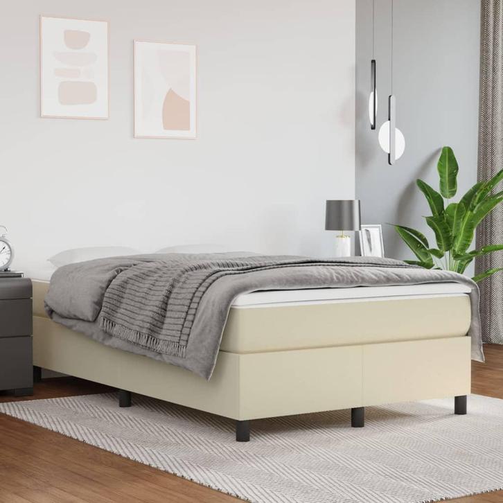 vidaXL Boxspring bed kunstleer crèmekleurig 120x200 cm, Huis en Inrichting, Slaapkamer | Bedden, 120 cm, 200 cm, Crème, Twijfelaar