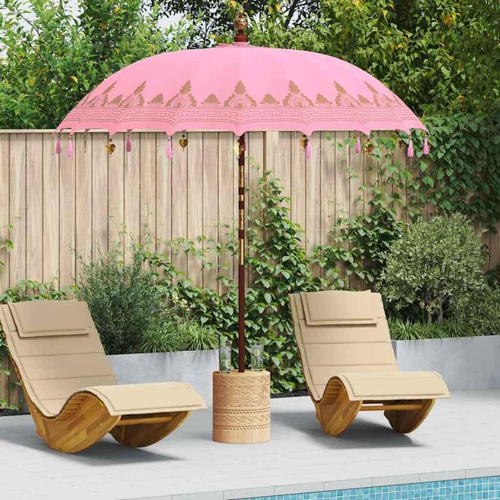 vidaXL Balinese Parasol Roze (210-220) x 260 cm Katoen en, Tuin en Terras, Parasols, Nieuw, 2 tot 3 meter, Verzenden