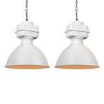 Set van 2 industriële hanglampen klein mat wit - Sicko, Nieuw, Overige materialen, Industrieel, 75 cm of meer