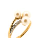8 Krt. Ring met parels en diamant | 0,005 ct. (vintage), Sieraden, Tassen en Uiterlijk, Antieke sieraden, Ophalen of Verzenden