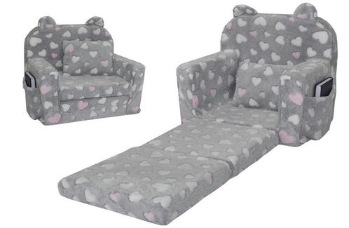 Kinderfauteuil - POLAR - 51x40x41 cm - hartjes - grijs roze, Kinderen en Baby's, Kinderkamer | Tafels en Stoelen, Nieuw, Ophalen of Verzenden