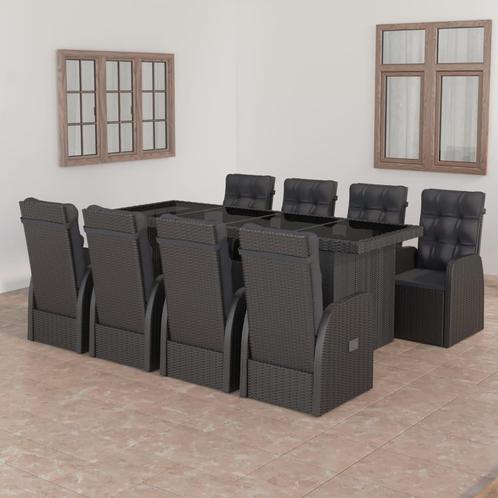 vidaXL 9-delige Tuinset met kussens poly rattan zwart, Tuin en Terras, Tuinsets en Loungesets, Tuinset, Nieuw, 8 zitplaatsen, Rotan
