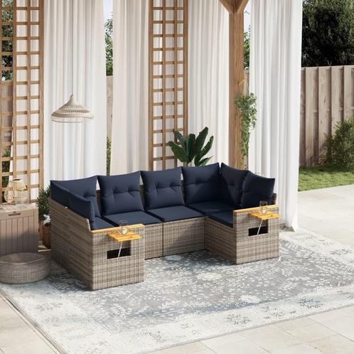 vidaXL 6-delige Loungeset met kussens poly rattan grijs, Tuin en Terras, Tuinsets en Loungesets, Loungeset, Nieuw, Rotan, Verzenden