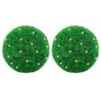 vidaXL Kunstbuxusballen met LED-verlichting 2 st 27 cm groen, Verzenden, Nieuw