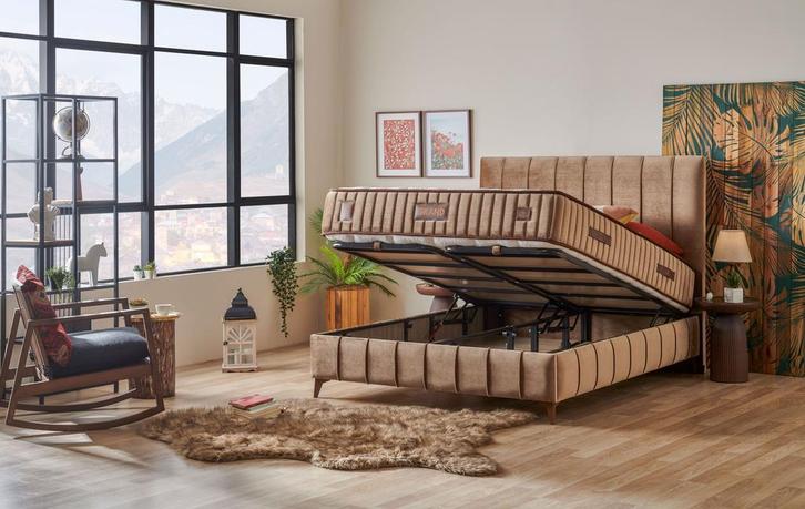 Opbergboxspring Grand 180 x 200 - Praktische, Huis en Inrichting, Slaapkamer | Boxsprings, 180 cm, 200 cm, Beige, Tweepersoons