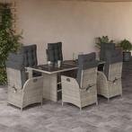 vidaXL 7-delige Tuinset met kussens poly rattan grijs, 6 zitplaatsen, Nieuw, Tuinset, Verzenden