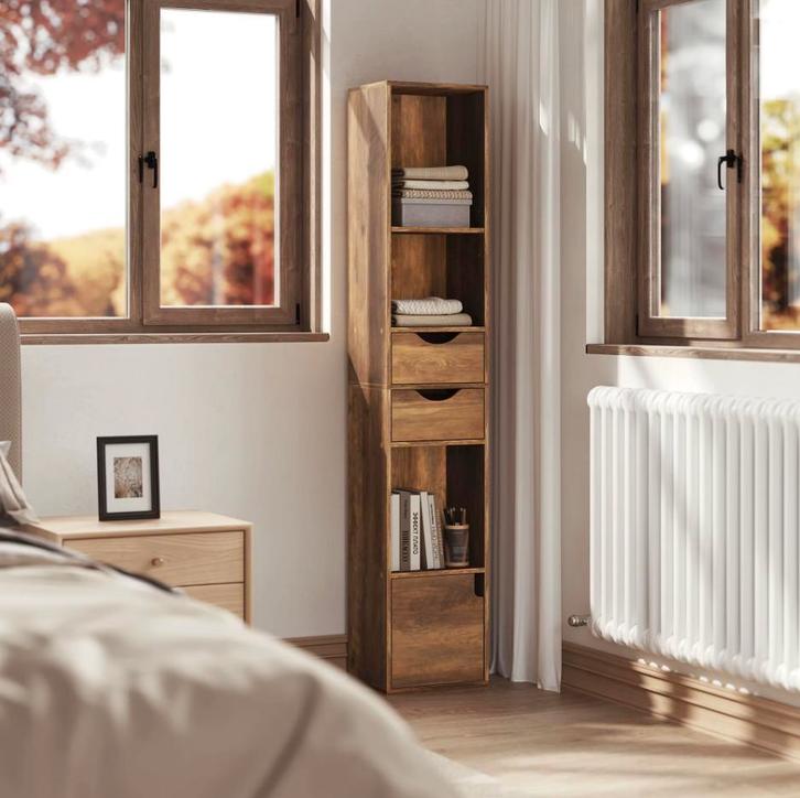 Hoge Boekenkast Vintage Hout - Modern Design 30x24x158cm, Huis en Inrichting, Kasten | Boekenkasten, Minder dan 25 cm, Met lade(s)