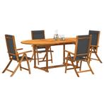 vidaXL 5-delige Tuinset massief acaciahout en textileen, Tuin en Terras, 4 zitplaatsen, Nieuw, Tuinset, Verzenden