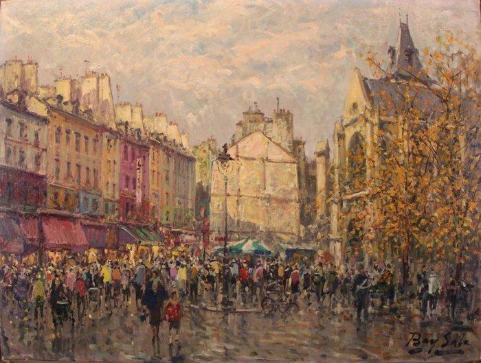 Bay Sala, Juan Bayón Salado (1913-1995) - Marche Mouffetard,, Antiek en Kunst, Kunst | Schilderijen | Klassiek