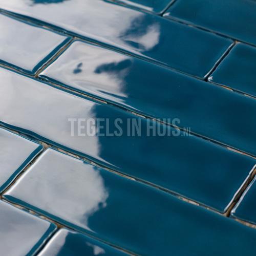 Wandtegel handvorm 5x25 atlantic blauw wandtegel, Doe-het-zelf en Verbouw, Tegels, Wandtegels, Nieuw, 10 m² of meer, Keramiek