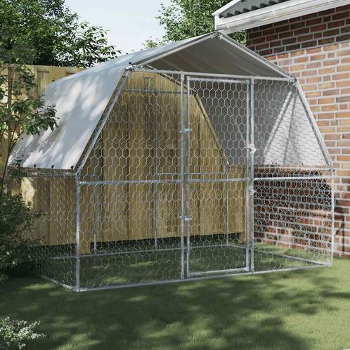 vidaXL Hondenkennel met dak en deur gegalvaniseerd staal, Dieren en Toebehoren, Hondenhokken, Nieuw, Verzenden